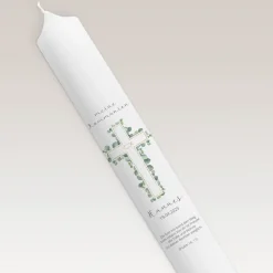 Kommunionkerze Eukalyptus Kreuz schmal