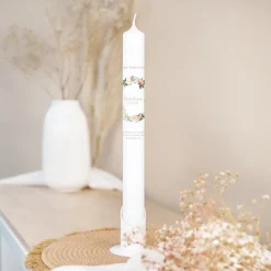 Kommunionkerze Floraler Kranz Aquarell schmal
