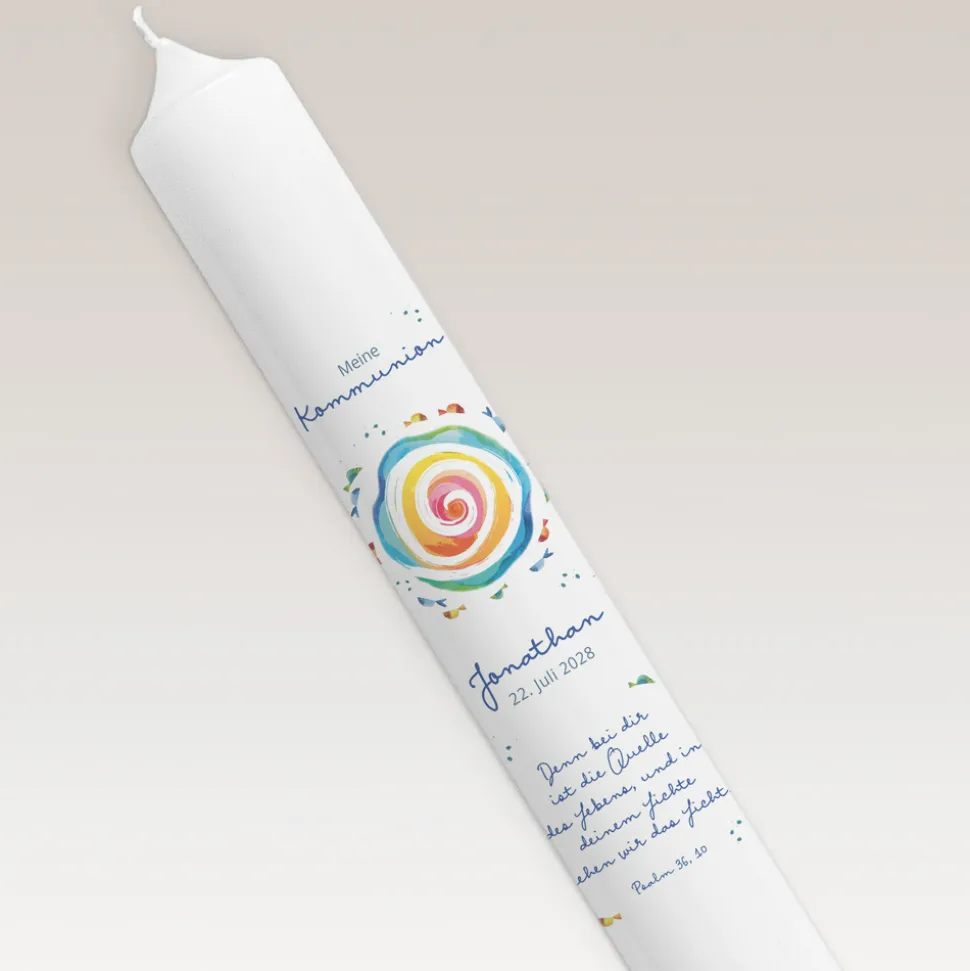 Kommunionkerze Kreislauf des Lebens schmal