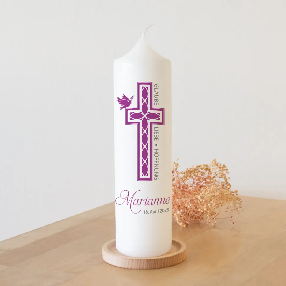 Kommunionkerze Kreuz Mädchen