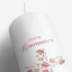 Kommunionkerze Kreuz mit Blumen