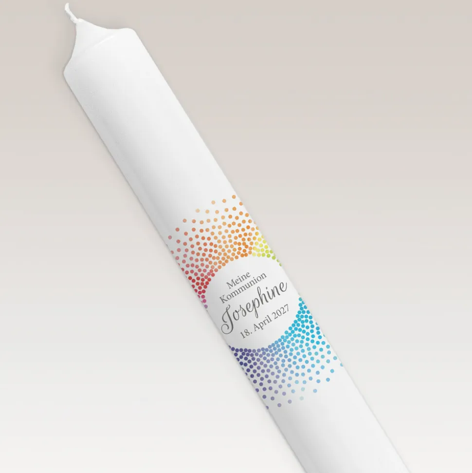 Kommunionkerze Regenbogen Kreis modern schmal