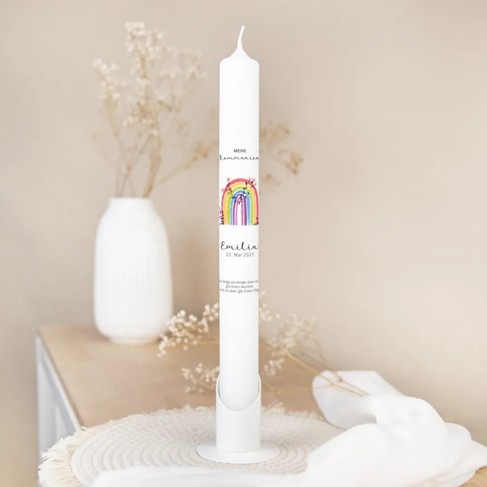 Kommunionkerze Regenbogen Vintage schmal