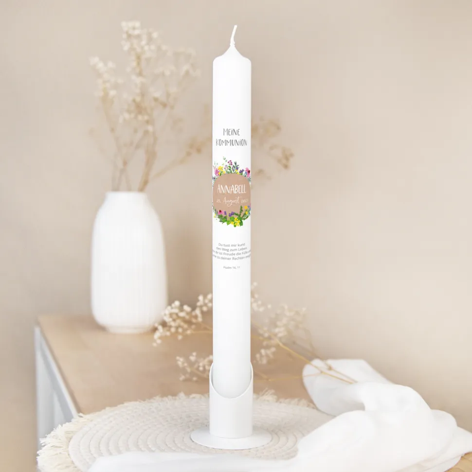 Kommunionkerze Wildblumen schmal