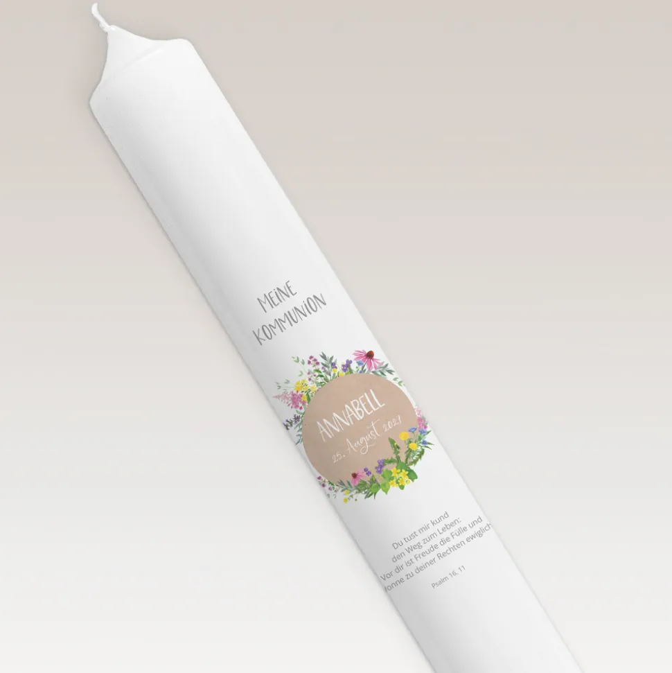 Kommunionkerze Wildblumen schmal
