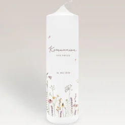 Kommunionkerze Wildromantische Blüten