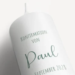Konfirmationskerze Aquarell mit Zweig grün