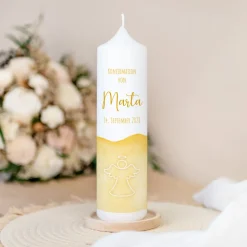 Konfirmationskerze Aquarell mit Engel gold-gelb