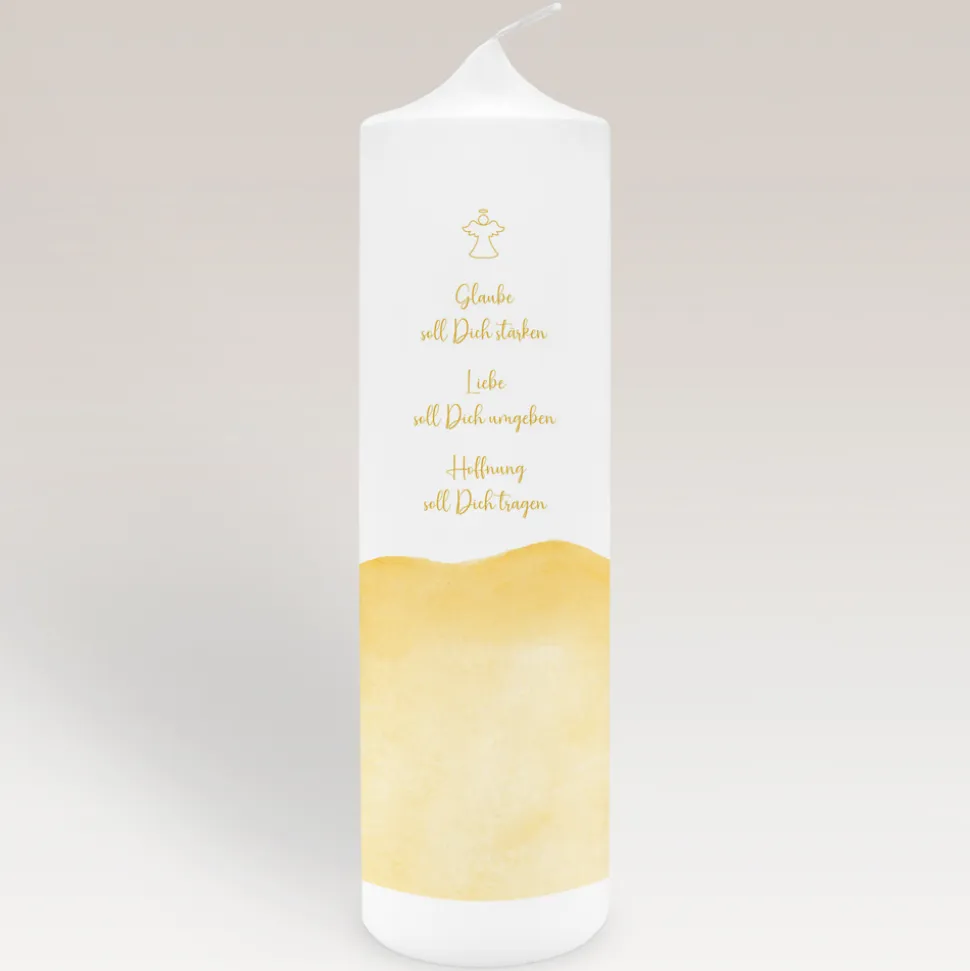 Konfirmationskerze Aquarell mit Engel gold-gelb