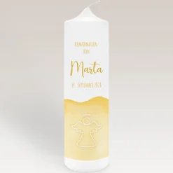 Konfirmationskerze Aquarell mit Engel gold-gelb