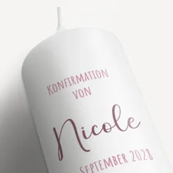 Konfirmationskerze Aquarell mit Regenbogen rosa