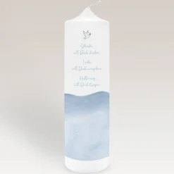 Konfirmationskerze Aquarell mit Taube blau