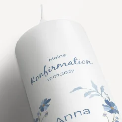 Konfirmationskerze Blütenkranz blau