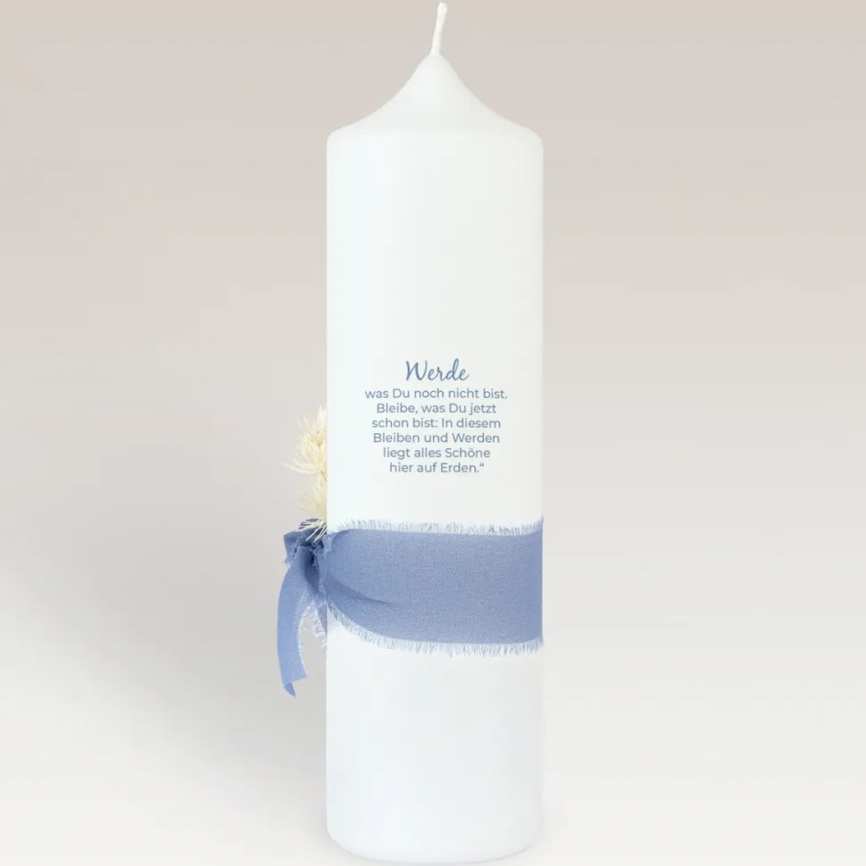 Konfirmationskerze Blütenkranz blau