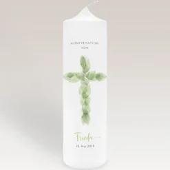Konfirmationskerze Blätterkreuz