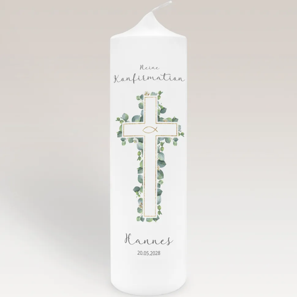 Konfirmationskerze Eukalyptus Kreuz