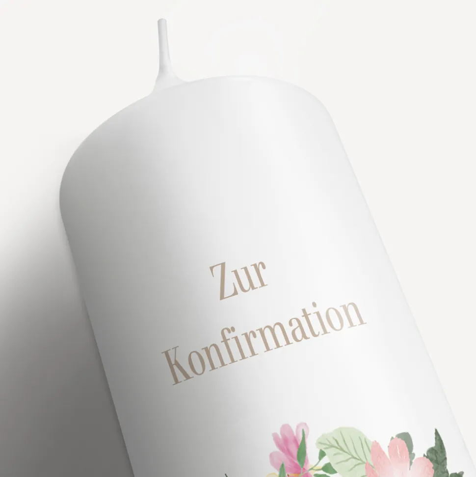 Konfirmationskerze Floraler Kranz Aquarell