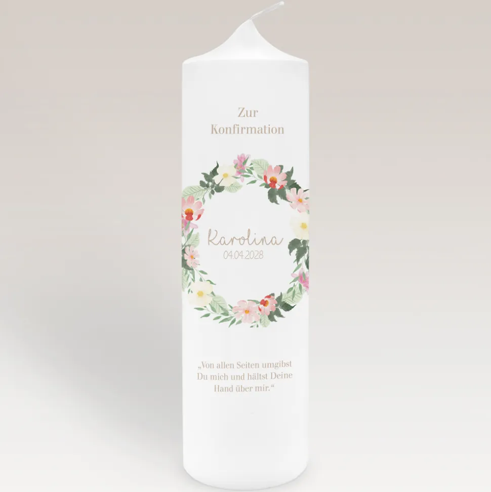 Konfirmationskerze Floraler Kranz Aquarell