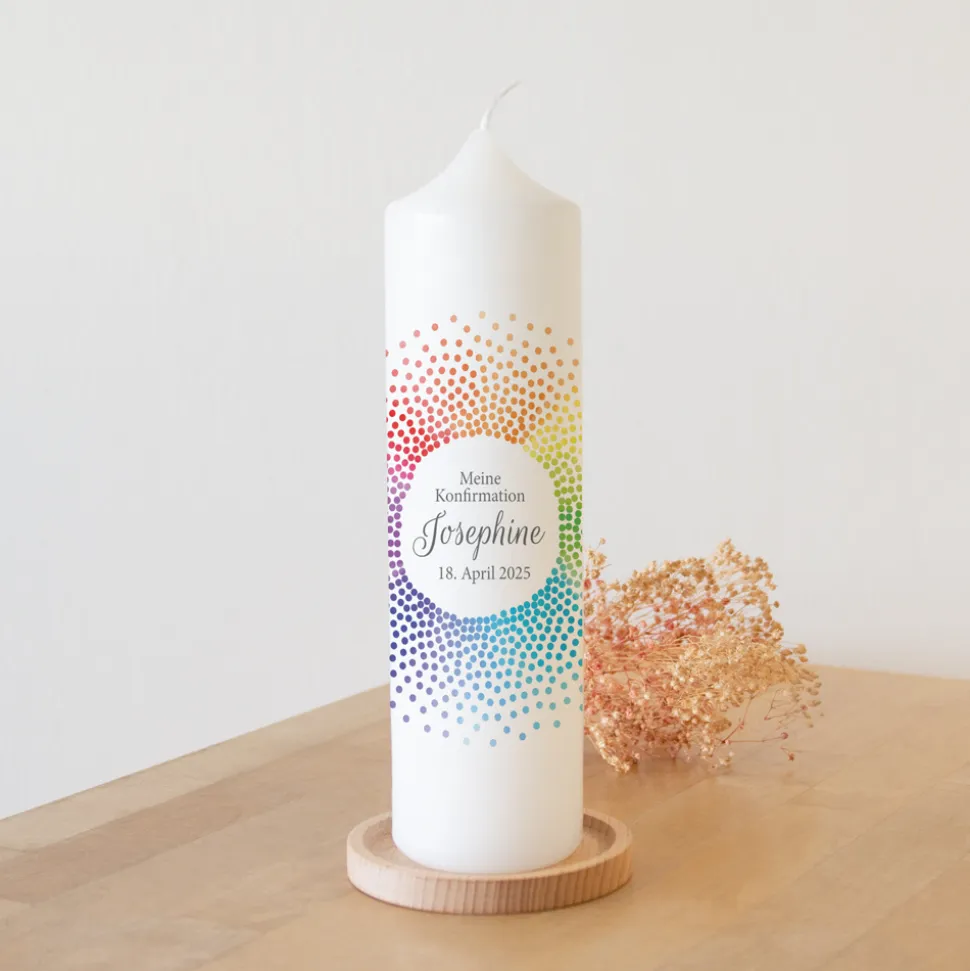 Konfirmationskerze Regenbogen Kreis modern