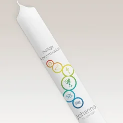 Konfirmationskerze Regenbogen Symbole schmal