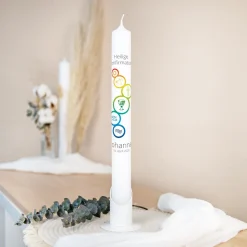 Konfirmationskerze Regenbogen Symbole schmal