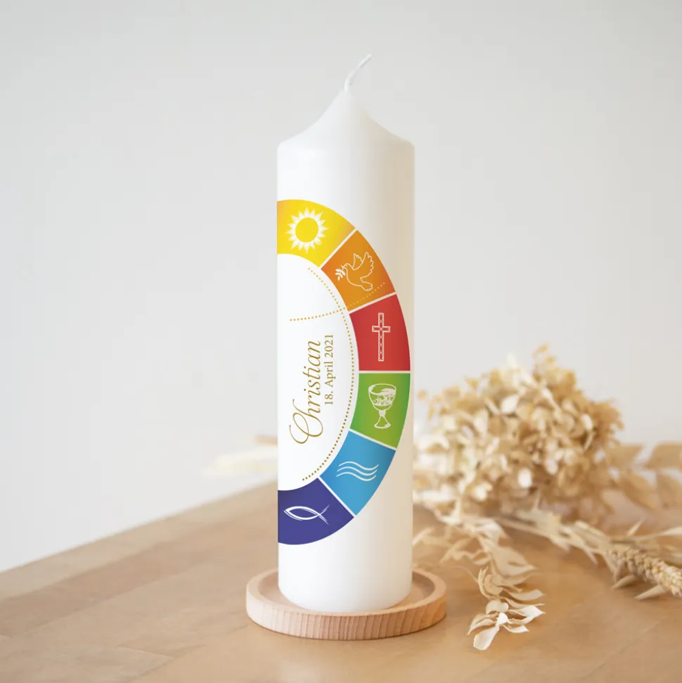 Konfirmationskerze Regenbogen modern