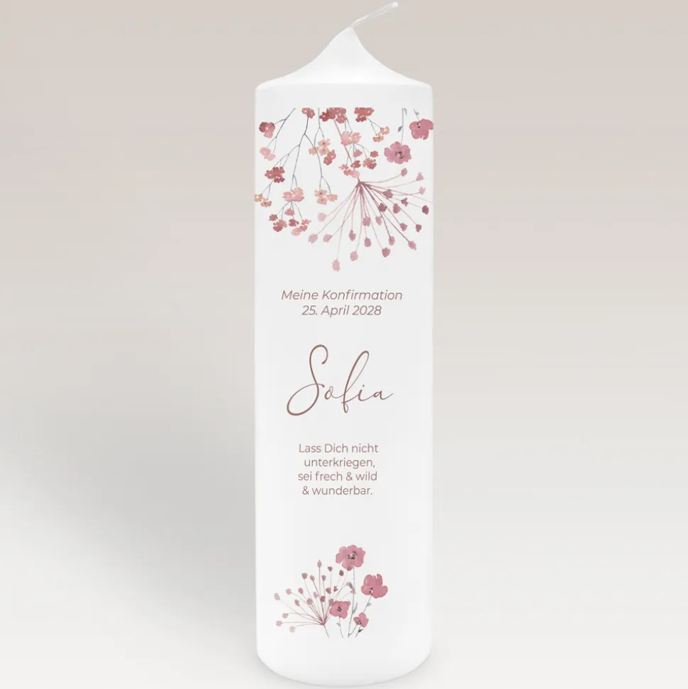 Konfirmationskerze Trockenblumen Blush
