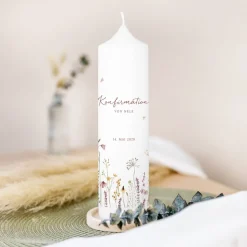 Konfirmationskerze Wildromantische Blüten