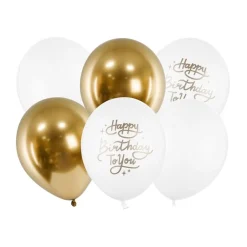 Luftballons Happy Birthday weiß-gold Mix 6 Stück