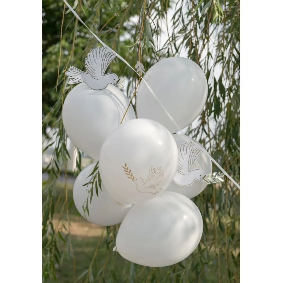Luftballons Taube weiß gold 8 Stück
