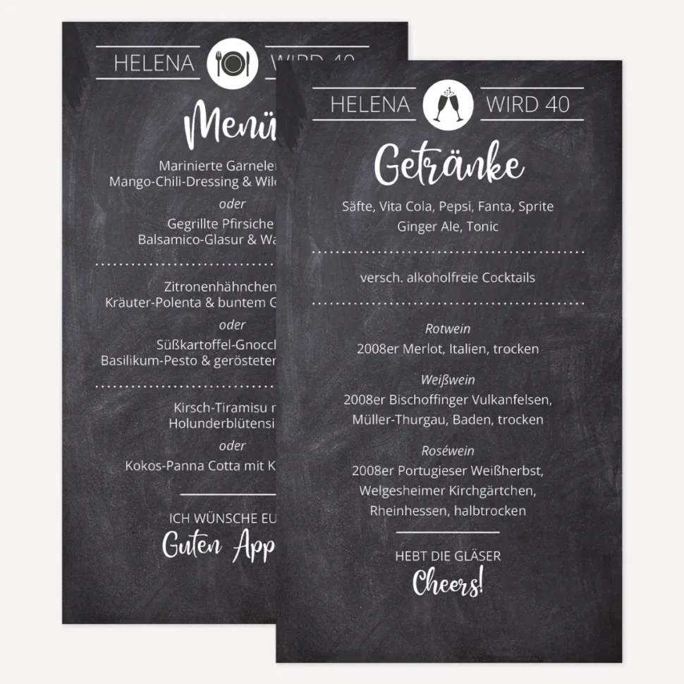 Menükarte Hochzeit "Schiefertafel"