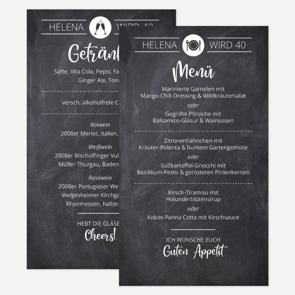 Menükarte Hochzeit "Schiefertafel"