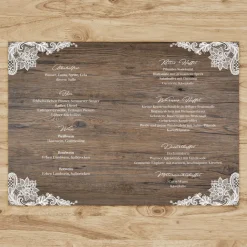 Menükarte Holz und Spitze