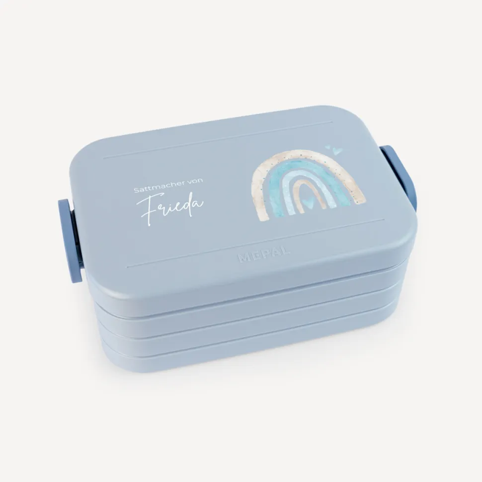 Mepal Bento Lunchbox midi Brotdose Kinder "Regenbogen mit Herzen Pastell"