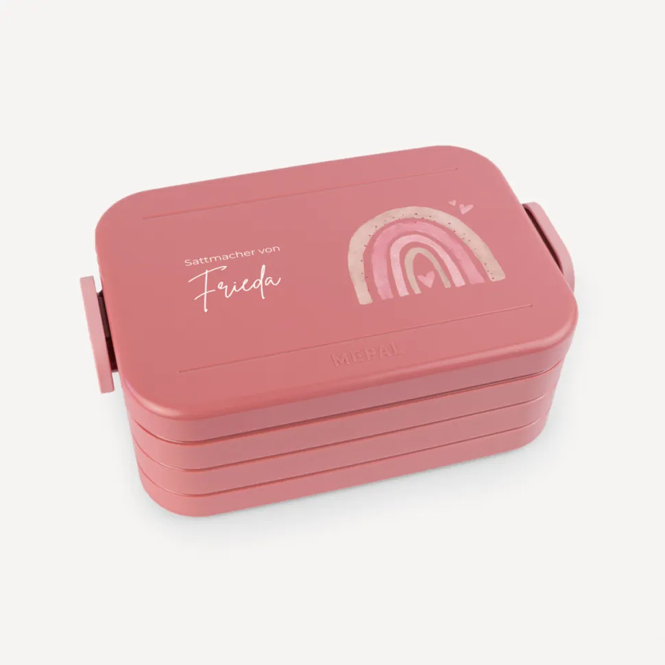 Mepal Bento Lunchbox midi Brotdose Kinder "Regenbogen mit Herzen Pastell"