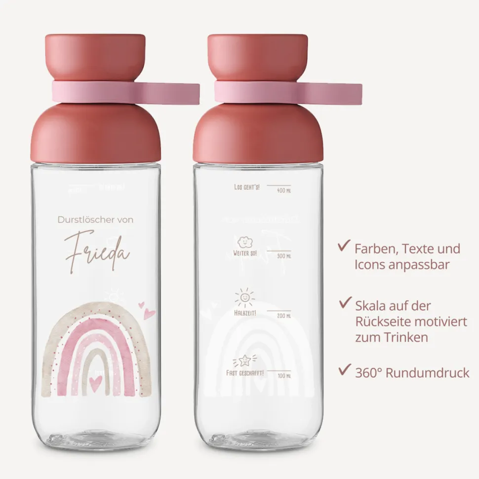 Mepal Trinkflasche Kinder 500 ml Vita "Regenbogen mit Herzen Pastell"