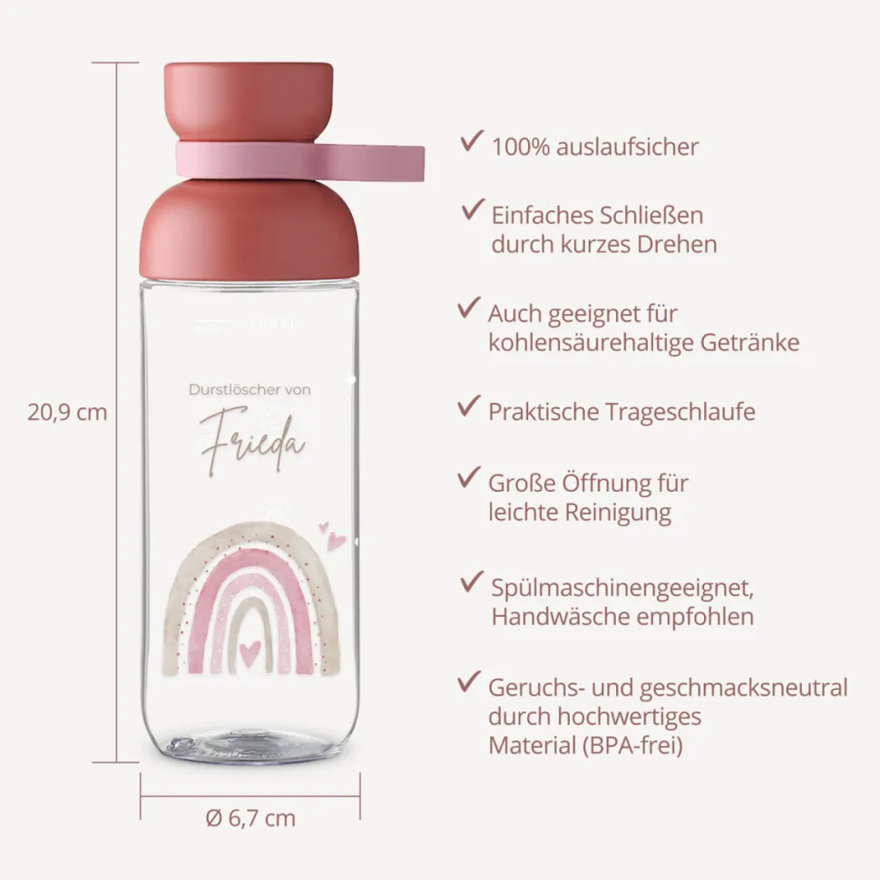 Mepal Trinkflasche Kinder 500 ml Vita "Regenbogen mit Herzen Pastell"