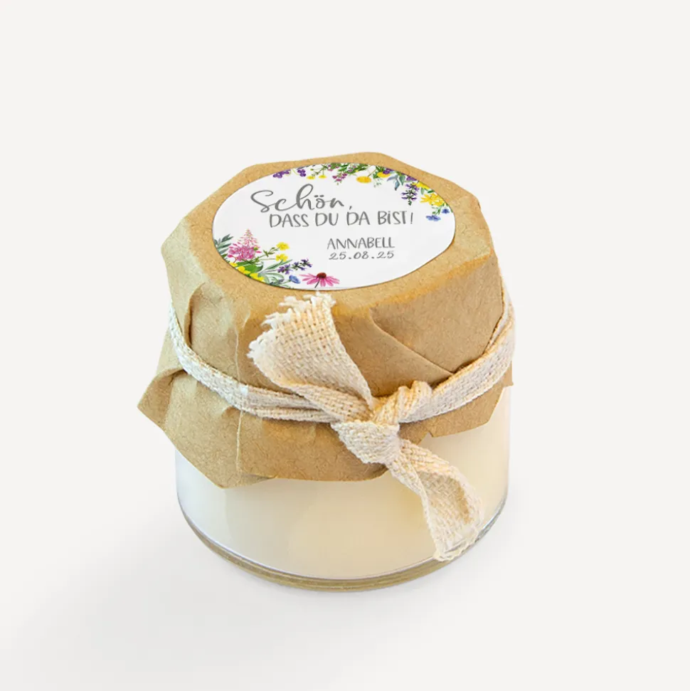 Mini Duftkerze mit Aufkleber "Wildblumen"