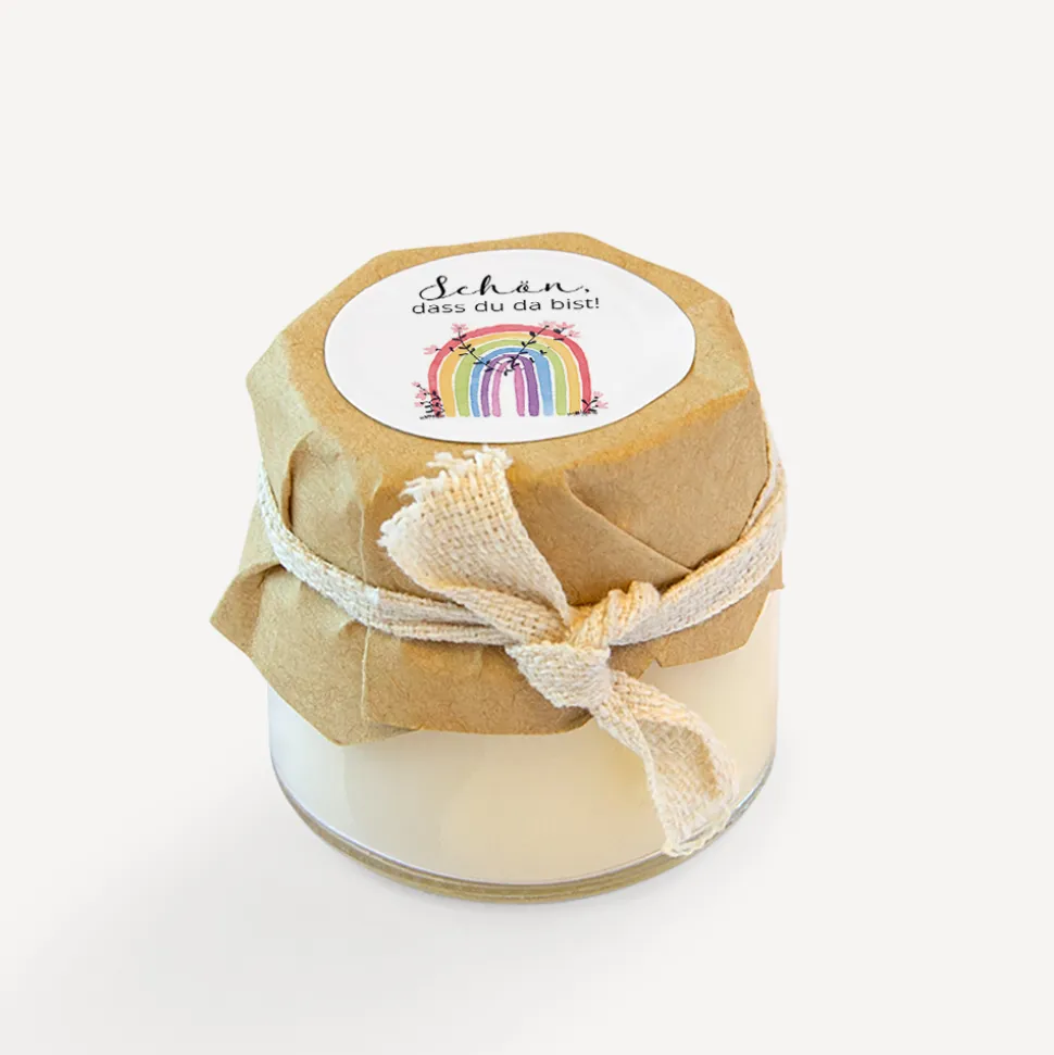 Mini Duftkerze mit Aufkleber "Regenbogen Vintage"