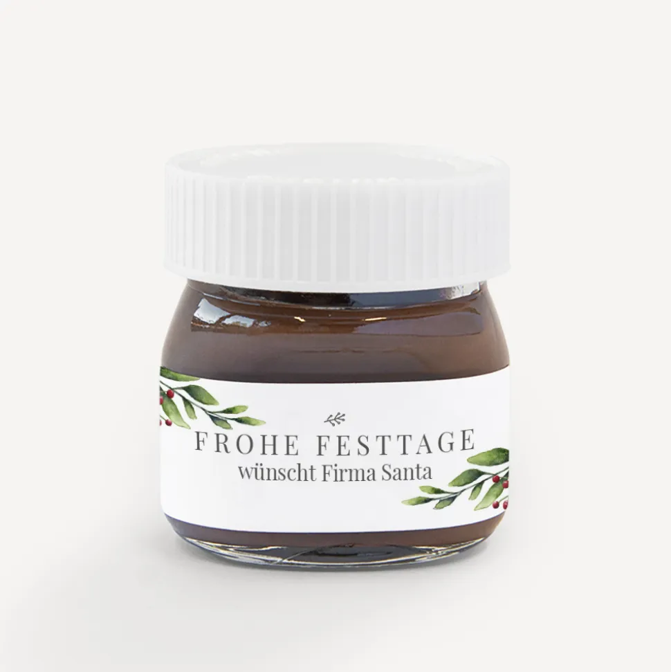 Mini Nutella Glas mit Aufkleber geschäftlich "Mistelzweig"