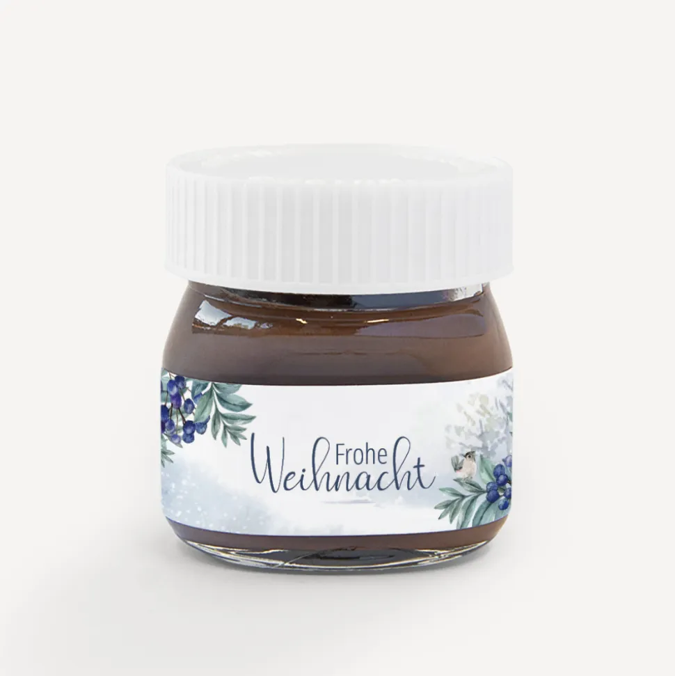 Mini Nutella Glas mit Aufkleber geschäftlich "Winterlandschaft"