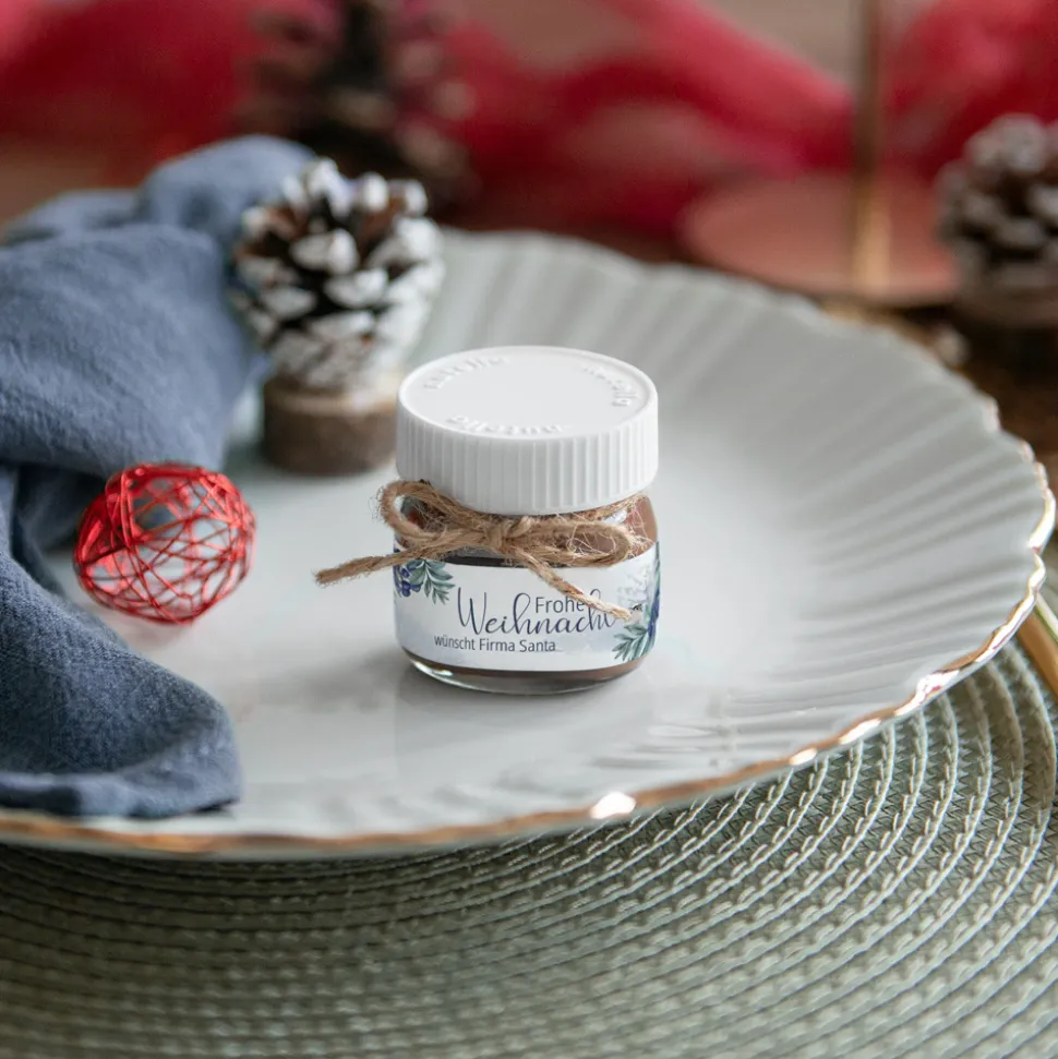 Mini Nutella Glas mit Aufkleber geschäftlich "Winterlandschaft"