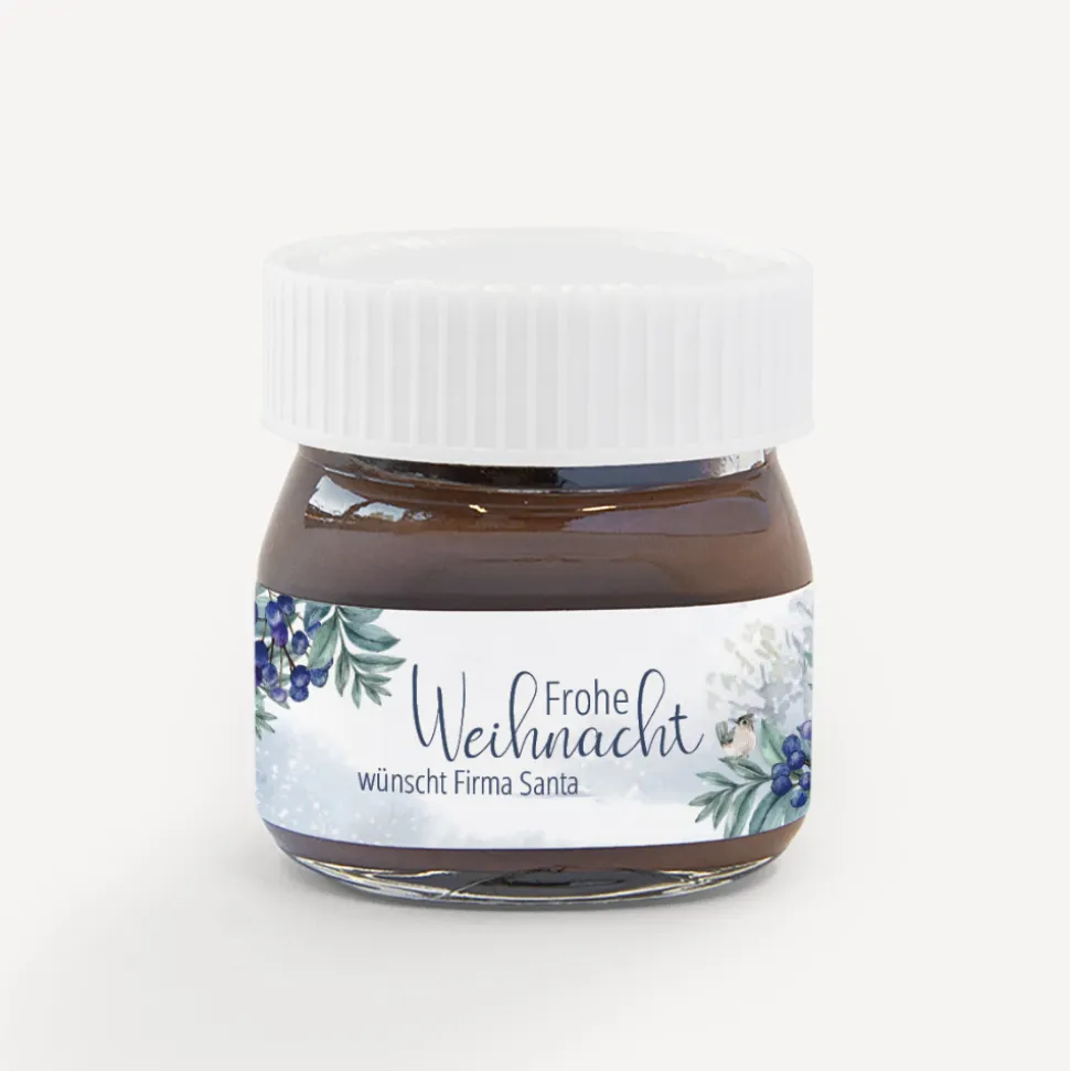 Mini Nutella Glas mit Aufkleber geschäftlich "Winterlandschaft"