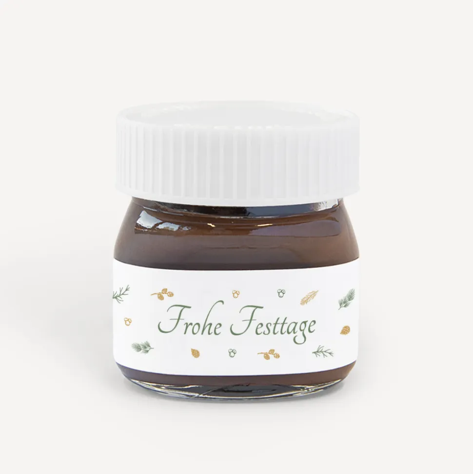 Mini Nutella Glas mit Aufkleber geschäftlich "Winterkranz"