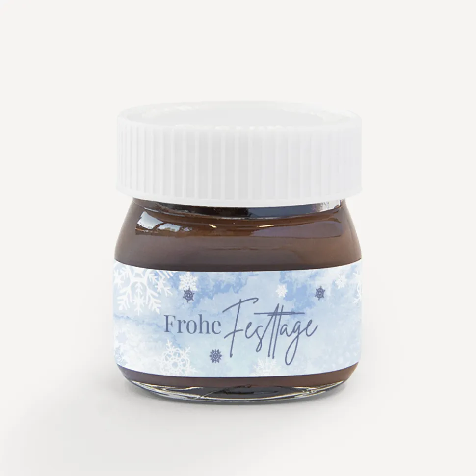 Mini Nutella Glas mit Aufkleber geschäftlich "Schneeflocken"