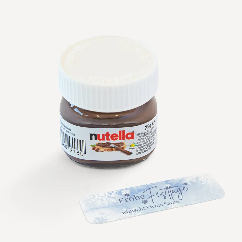 Mini Nutella Glas mit Aufkleber geschäftlich "Schneeflocken"