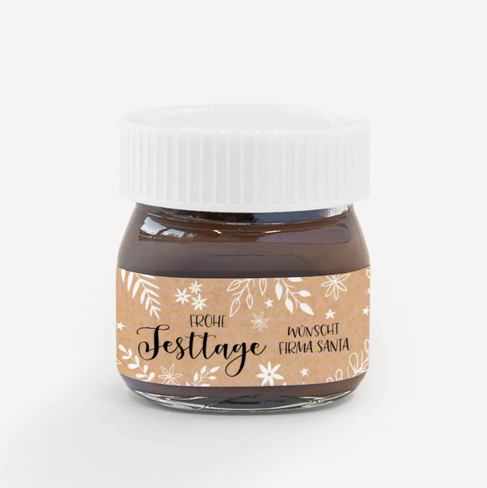 Mini Nutella Glas mit Aufkleber geschäftlich "Frohe Weihnachten"