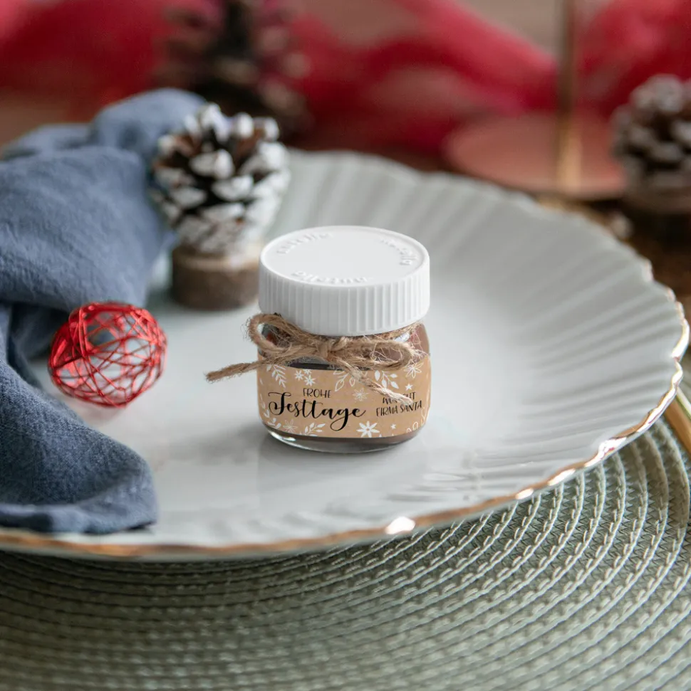 Mini Nutella Glas mit Aufkleber geschäftlich "Frohe Weihnachten"