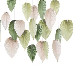 Papierfächer "Palmenblätter" Set grün creme