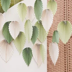 Papierfächer "Palmenblätter" Set grün creme